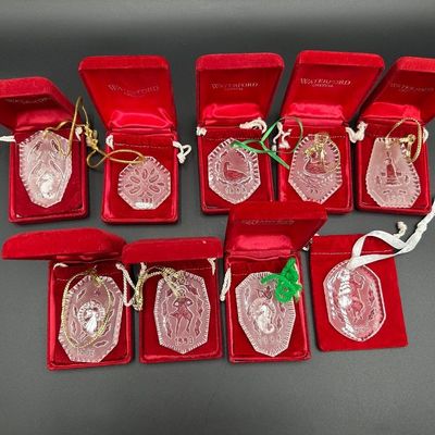 9 Waterford Crystal Twelve Days of Christmas Ornaments 1987-1995