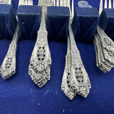 Wallace Rose Point Sterling Silver Flatware Service with Serving Pieces & Chest