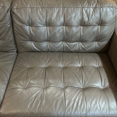 Brown Tufted Sofa with Wood Legs