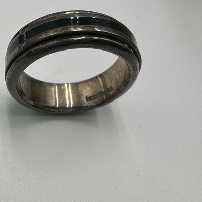 Mexico 925 Sterling Silver Band Ring with Black Inlay