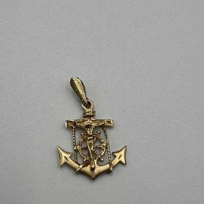 14K Gold Nautical Crucifix Anchor Pendant