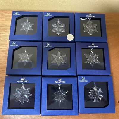 9 Swarovski Crystal Star & Snowflake Christmas Ornaments with Boxes