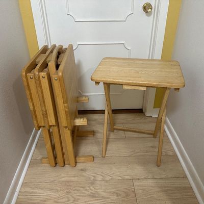 Solid Wood Folding TV Tray Tables with Stand – Set of 4