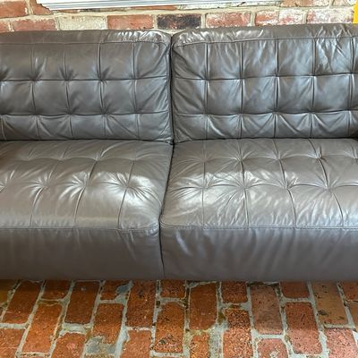 Brown Tufted Sofa with Wood Legs