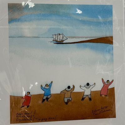 Ken Lisbourne “First Boat!” Signed Alaskan Iñupiaq Artwork – 2013