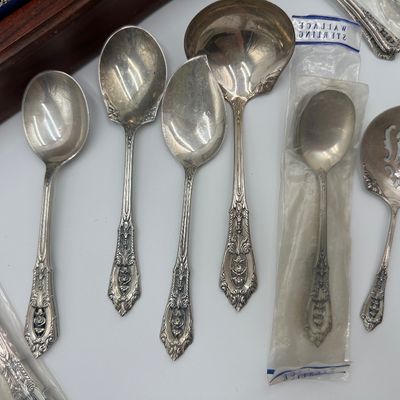 Wallace Rose Point Sterling Silver Flatware Service with Serving Pieces & Chest