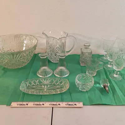 Vintage Crystal, Glassware - Bowl, Pitcher , Glasses Set, Candle Holders+++
