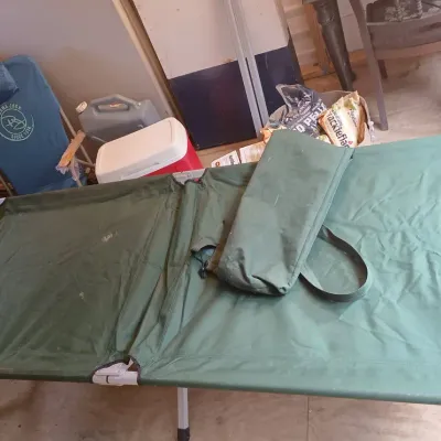 Camping - Collapsible Cot, Chair, Cooler, Duraflame Logs, Tank