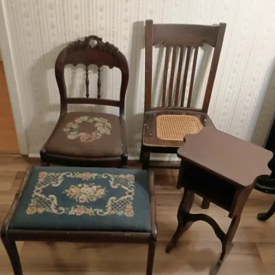 Vint/Ant Furniture - Chairs, Bench, Table- 2 W/ Needle point Top