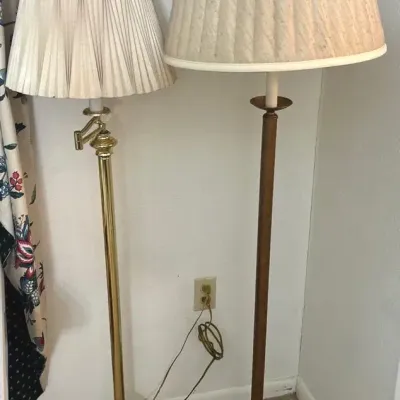 Brass Swing Arm & Patinated Metal Floor Lamps 