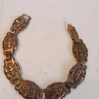 Vintage Sterling Craft By Coro US Navy Bracelet, 6.5 In, 14 G