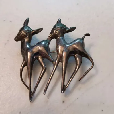 Sterling 925 Mexico Vintage Deer Pin, 1 3/4 x2", 