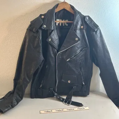 Vintage FMC Leather Size 40 Motorcycle Jacket Black 