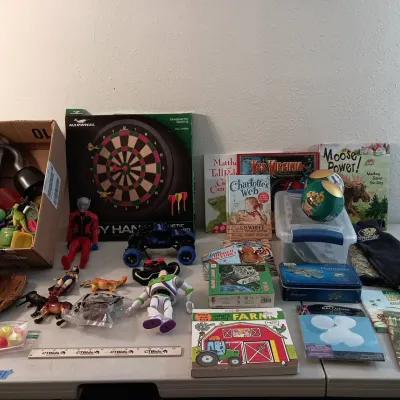 Kids Lot -Books, Dart Board, Rubber Balls, Domino's, Toys