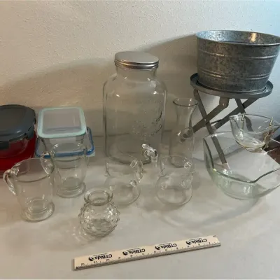 Kitchen Glass - Beverage Dispenser, Chip & Dip Bowl, Food Storage+