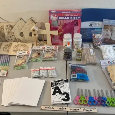 Huge Crafts Lot - Construction Paper, Stickers, Beads, Wood Art+