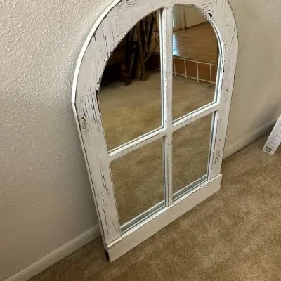 White Rustic Style Arch Window Mirror 23x36
