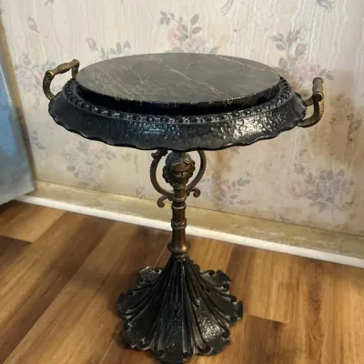 Vintage Art Deco Cast Iron Marble Top Plant Stand 