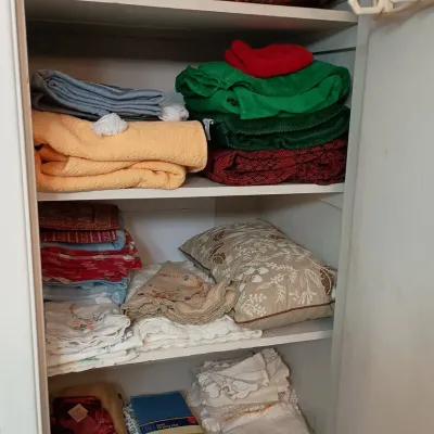 Closet Full Of Linens - Woven Rug, Towels, Quilt, Vintage++