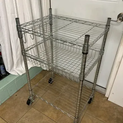 Seville Classics 3 Tier Chrome Metal Rolling Utility Cart 22x16x36