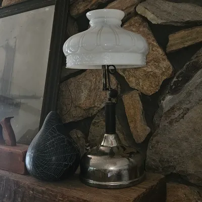 Sale Photo Thumbnail #88: Vintage Coleman Quick Lite Gas table lamp w/milk glass shade
