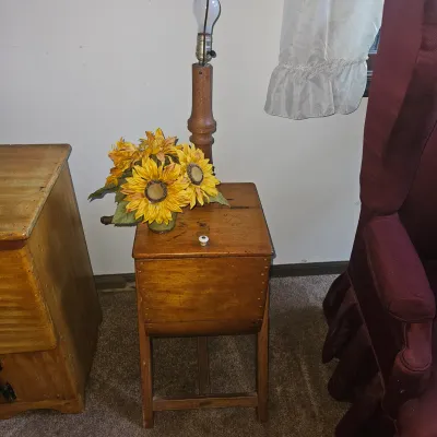 Sale Photo Thumbnail #147: antique Butter churn retrofitted to a floor lamp