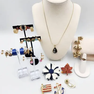 Huge Assorted Vintage Jewelry Lot: Locket, Bell Bracelet, GF Earrings