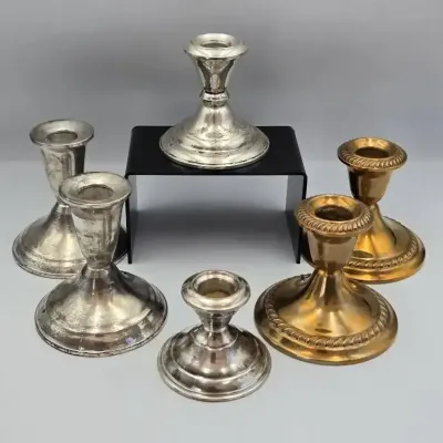 Sterling Silver Weighted and Brass Taper Candlestick Holder 6Pc Lot
