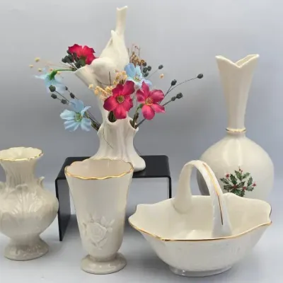 Lenox Porcelain Vases & Basket Lot - 5pc