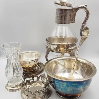 Silver Plate Lot #2 Including Vase w/ Sterling Base: Oneida, Paul Revere 