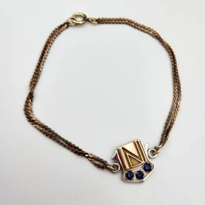 10k White & Yellow Gold Sapphire Charm On 12k GF Chain Bracelet - 3.7g