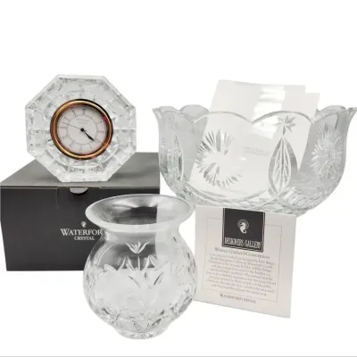 Waterford Crystal Collection: Clock, Vase, Winter Garland Centerpiece 