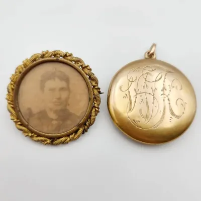 Edwardian Antique Brooch And Monogrammed Locket Pendant
