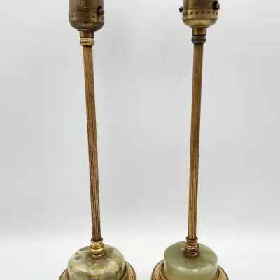 1940s 22k Gold Plated Green Alabaster/Onyx B.S. & Co. Attached Lamps