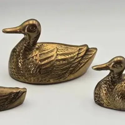 Miniature Leonard Silver Mfg. Co. Solid Brass Duck Family Figurines/Paper weights - Set of 3