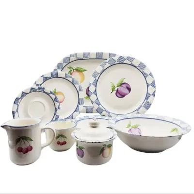 Pfaltzgraff Hopscotch Fruit Patterned Stoneware China Set: 62Pc