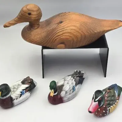 Handmade Wooden Duck Decoys & Miniatures Set (4)