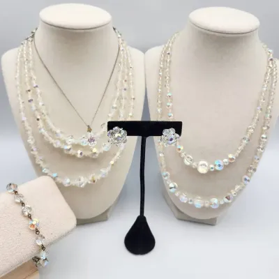 Aurora Borealis Bead Vintage Jewelry Lot w/ Sterling Chain
