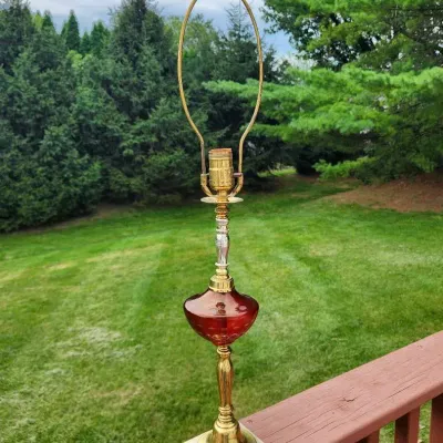 Ruby Red Cut To Clear Glass Vintage Lamp