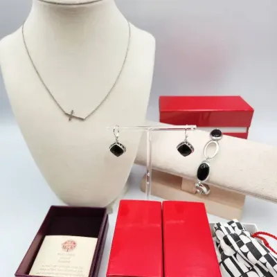 Sterling Silver Jewelry Lot: Elle Bracelet Earrings, Necklace & Brooch - 33.8g