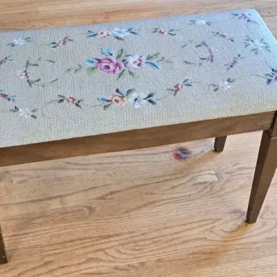 Siegel’s Keyboard Co. Piano Bench with Floral Needlepoint Top