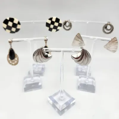 80s Black And Silver Tone Earring Lot: Avon, Onyx