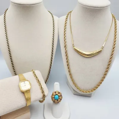 Gold Tone Vintage Jewelry Lot: D'Orlan, Jordache