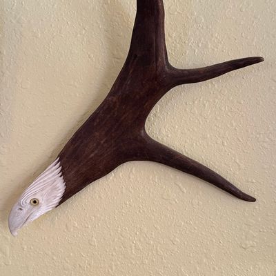Carved Antler Bald Eagle Wall Art