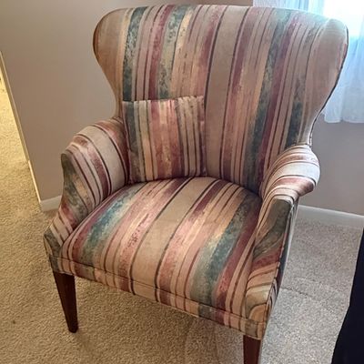 Ethan Allen Arm Chair, Reupholstered in A Stripe