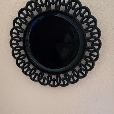 Westmoreland Black Glass Plate with Mary Gregory Style Painting