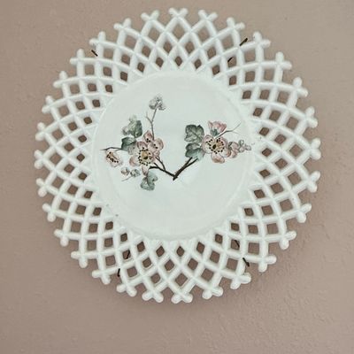Vintage Challinor Taylor Milk Glass Lattice Edge Plate with Floral Motif