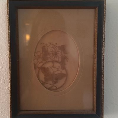 Vintage Japanese Paper Cutout (Kirie) Framed Art with Butterfly and Floral Motif