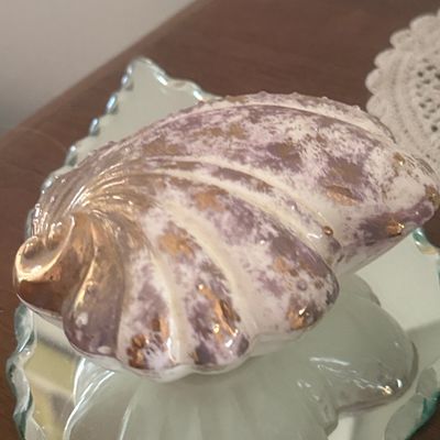 Vintage Porcelain Seashell Trinket Box with Mirror Base