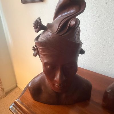 Balinese Hand-Carved Suar Wood Bust of a Woman